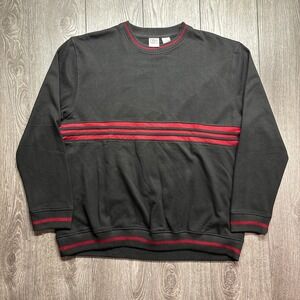 Vintage R&R Sport Mens Large Sweatshirt Black Red Striped Crewneck Pullover 8964